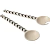 Couvert à salade beige motif zigzag noir x2