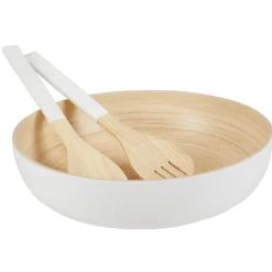Couverts à salade blanc en bambou x2