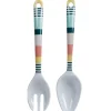 Couverts à salade blancs motif bayadère multicolore x2