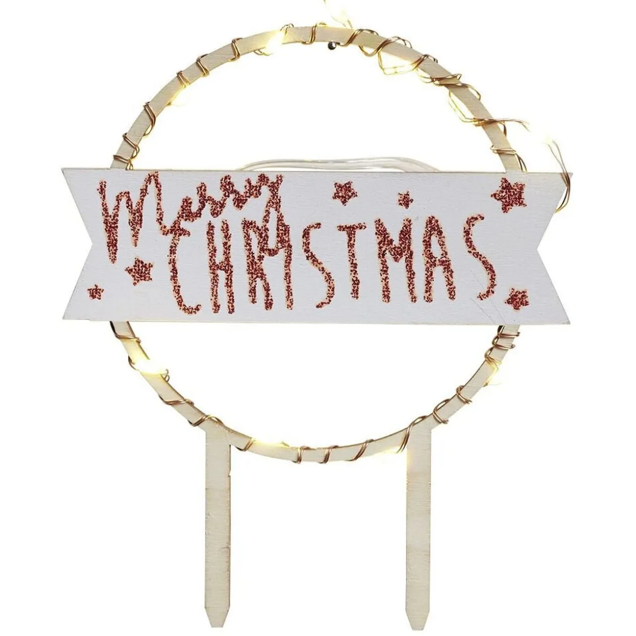 Décoration gâteau de Noël à LED en bois beige