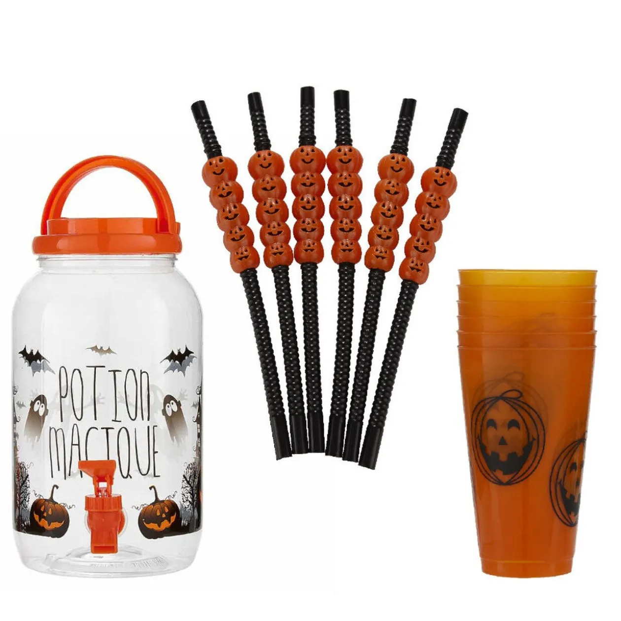 Distributeur boisson avec gobelets et pailles déco Halloween