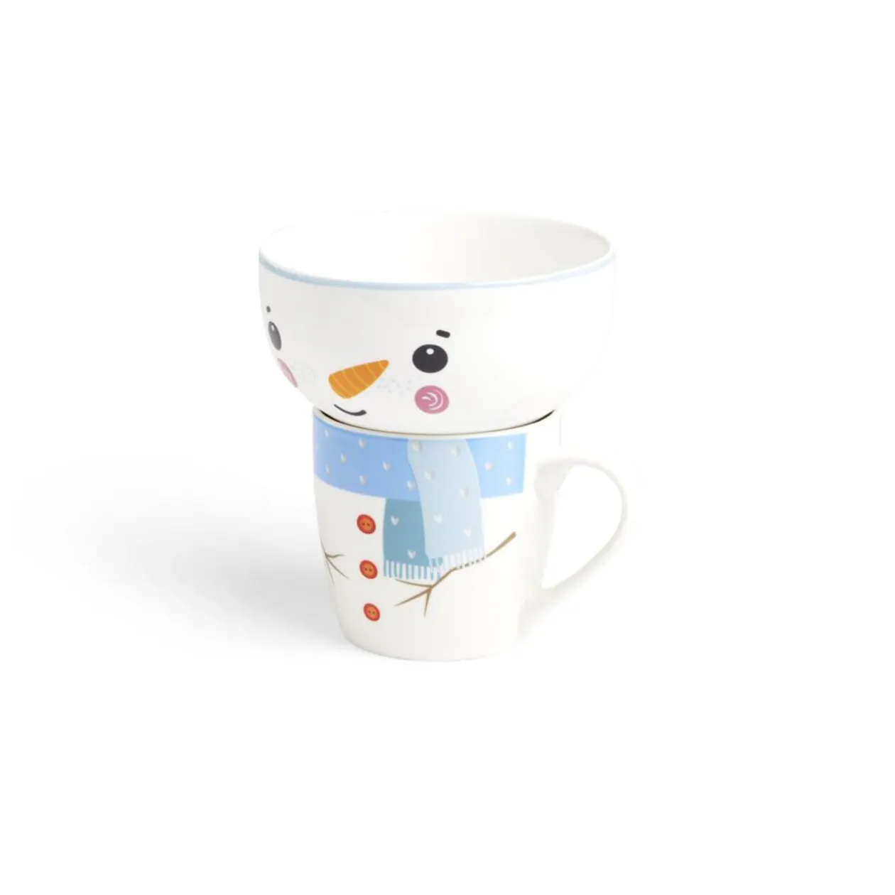 Ensemble mug 355ml avec bol 520ml porcelaine motif bonhomme de neige