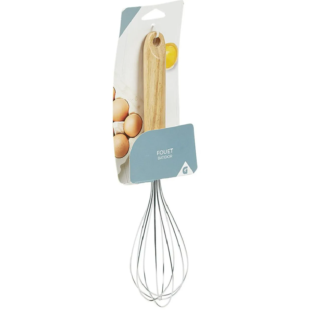Fouet de cuisine inox avec manche en bois