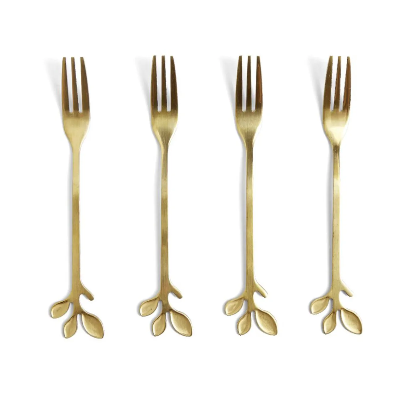 Fourchette à dessert x4 design feuille inox doré L15cm