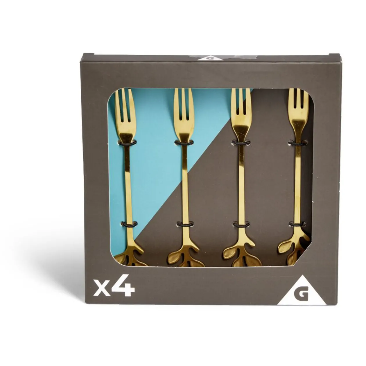Fourchette à dessert x4 design feuille inox doré L15cm