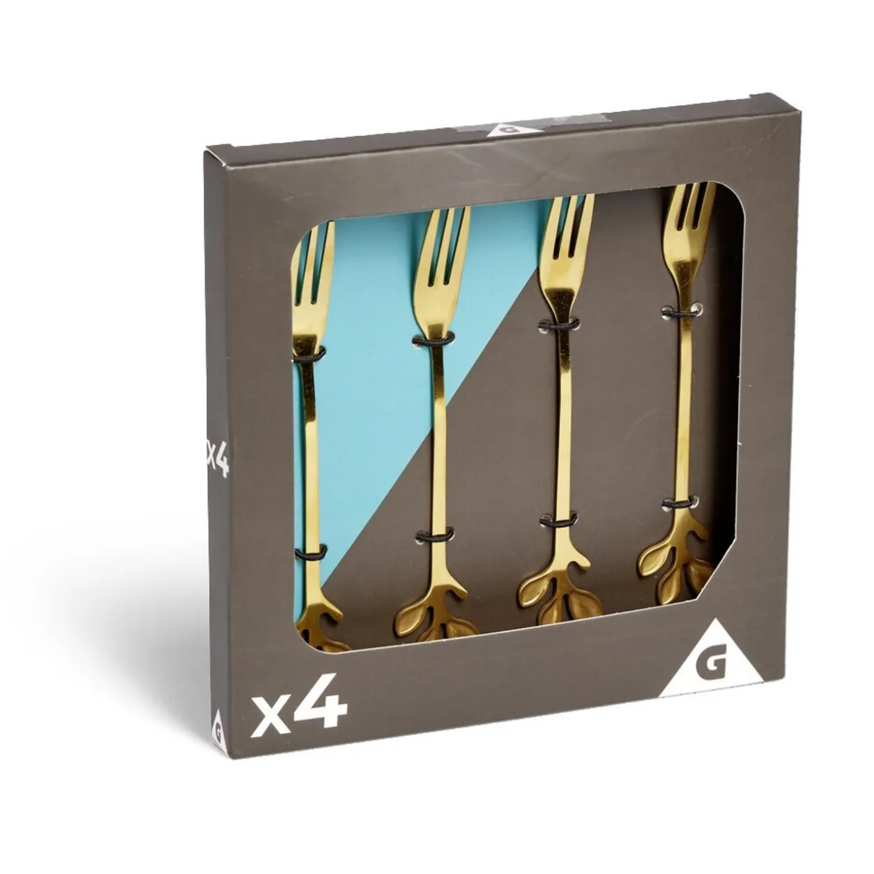 Fourchette à dessert x4 design feuille inox doré L15cm