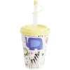 Gobelet avec couvercle paille plastique jaune Ø8,7xH20cm