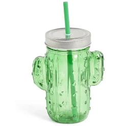 Gobelet en verre avec paille cactus