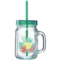 Gobelet en verre motif exotique avec paille 480 ml