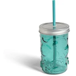 Gobelet 500ml en verre couvercle métal avec paille - 3 coloris
