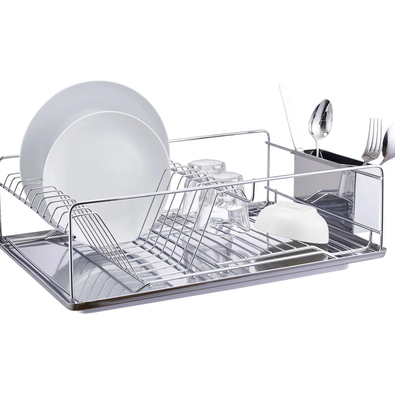 Égouttoir à vaisselle avec porte-couverts inox