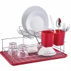 Égouttoir avec plateau et supports couverts rouges 2 niveaux