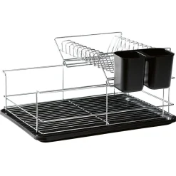 Égouttoir avec plateau et supports couverts noirs 2 niveaux