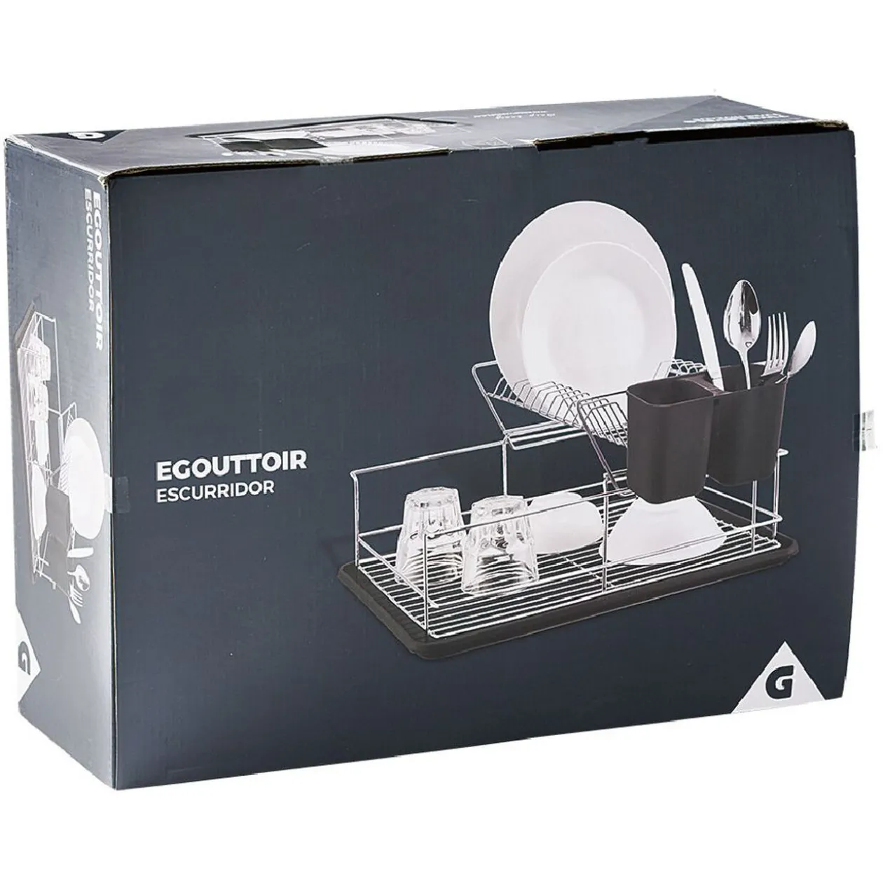 Égouttoir avec plateau et supports couverts noirs 2 niveaux