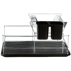 Égouttoir avec plateau et supports couverts noirs 2 niveaux