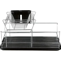 Égouttoir avec plateau et supports couverts noirs 2 niveaux
