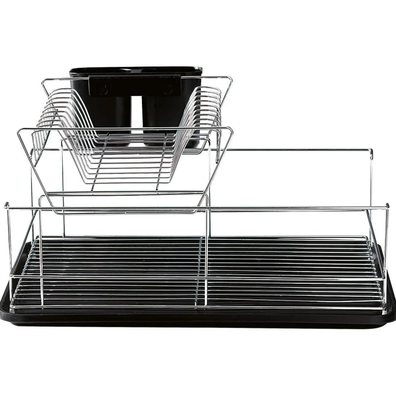 Égouttoir avec plateau et supports couverts noirs 2 niveaux
