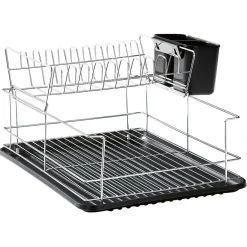 Égouttoir avec plateau et supports couverts noirs 2 niveaux