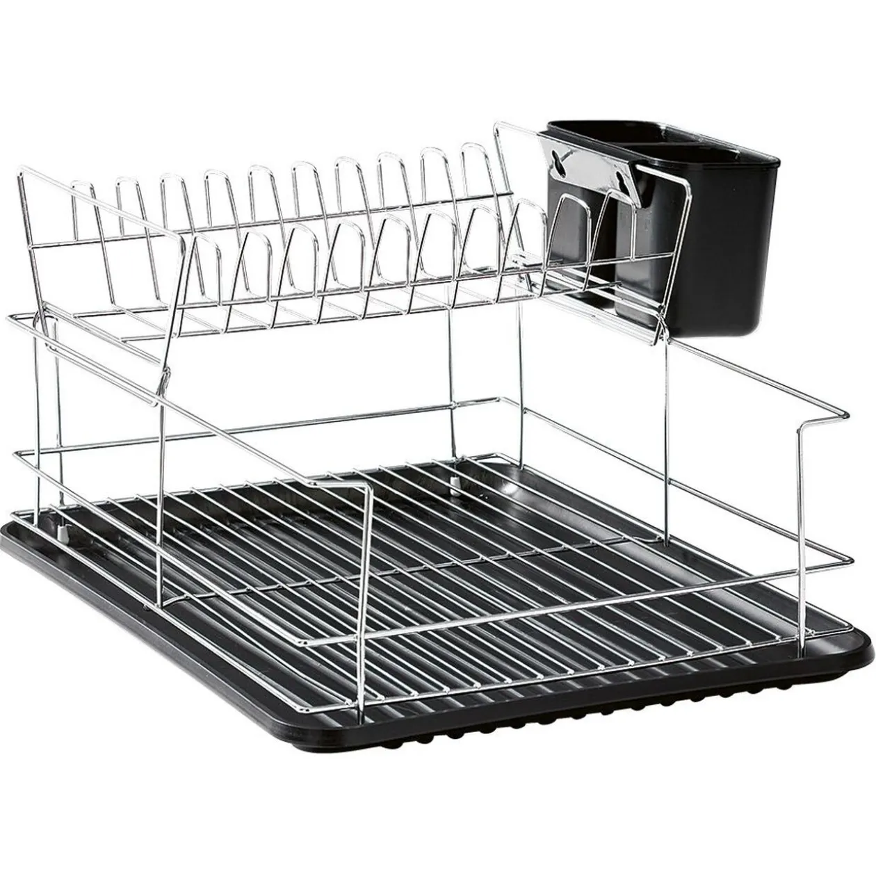 Égouttoir avec plateau et supports couverts noirs 2 niveaux