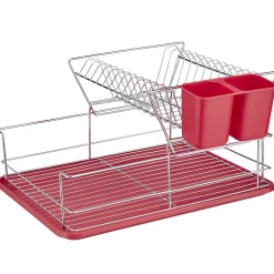 Égouttoir avec plateau et supports couverts rouges 2 niveaux