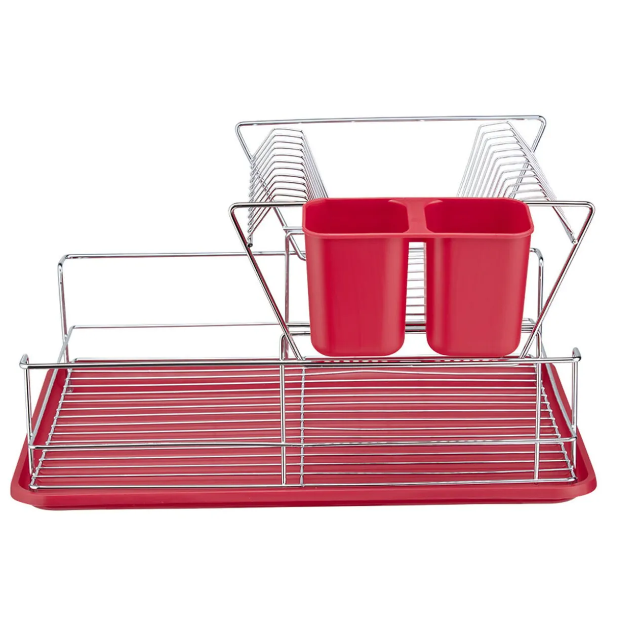 Égouttoir avec plateau et supports couverts rouges 2 niveaux