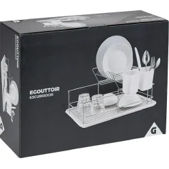 Égouttoir avec plateau et supports couverts blanc 2 niveaux