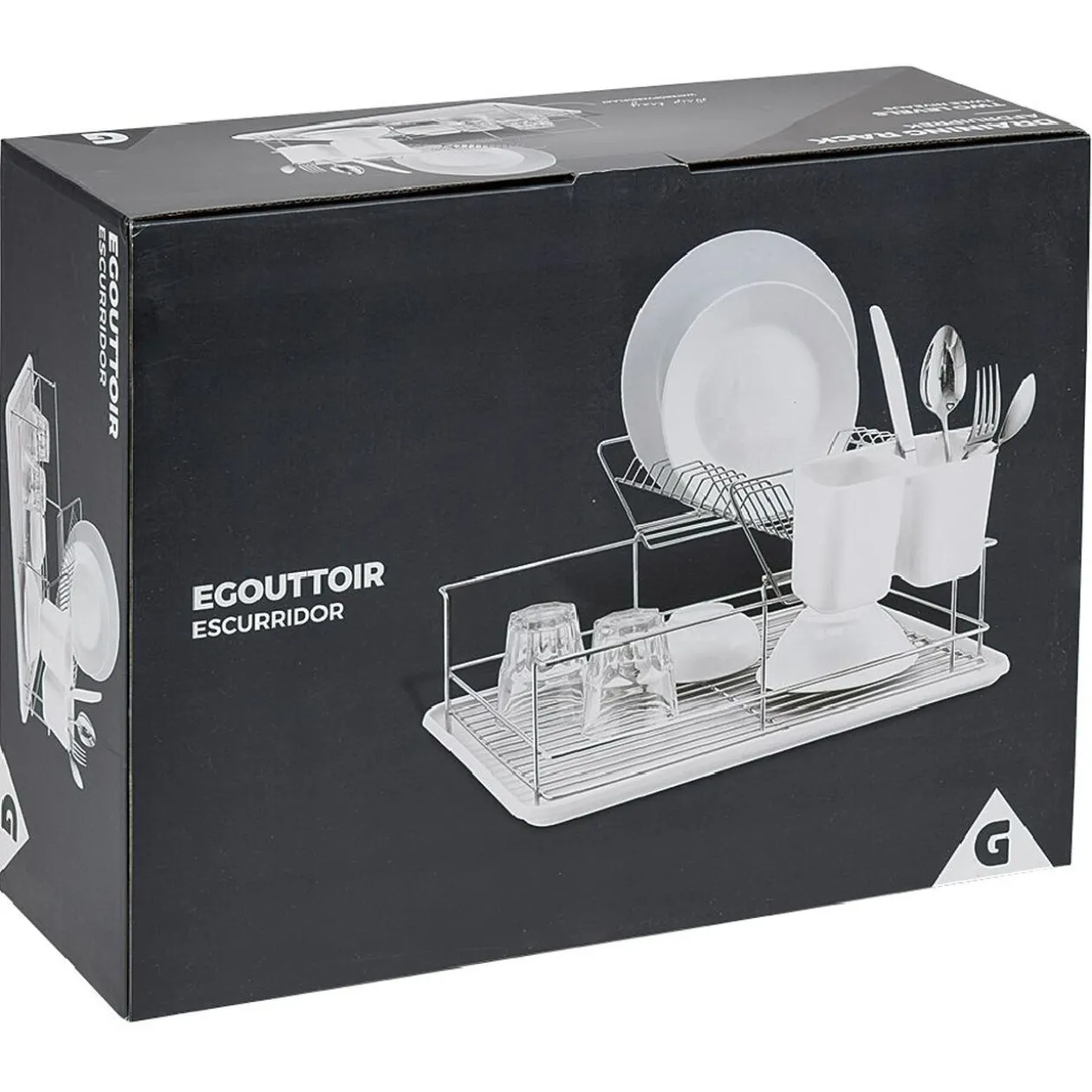 Égouttoir avec plateau et supports couverts blanc 2 niveaux