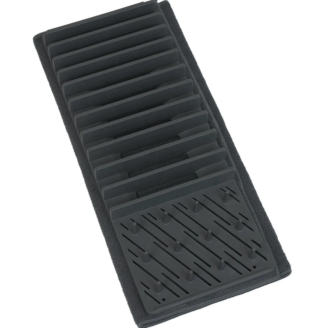 Égouttoir avec tapis pliable gris foncé 11 rangées 12 picots