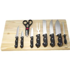Kit de découpe avec planche en bois et 9 ustensiles
