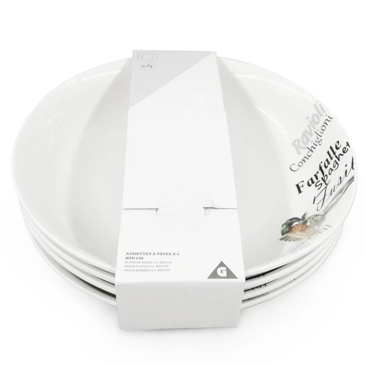 Lot de 4 assiettes à pâtes en porcelaine
