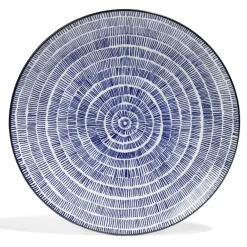 Lot de 4 assiettes plates Ø27cm porcelaine imprimé bleu et blanc