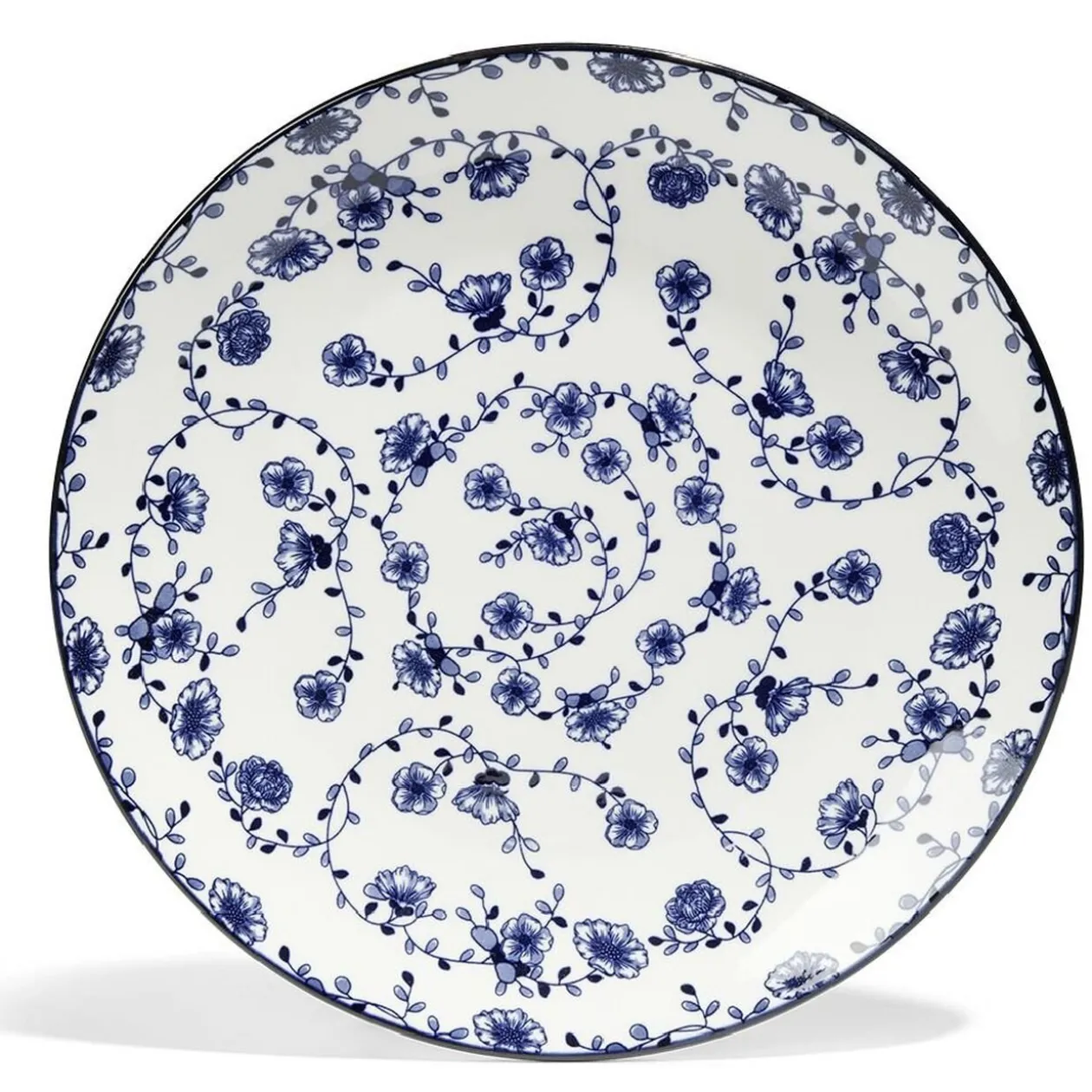 Lot de 4 assiettes plates Ø27cm porcelaine imprimé bleu et blanc