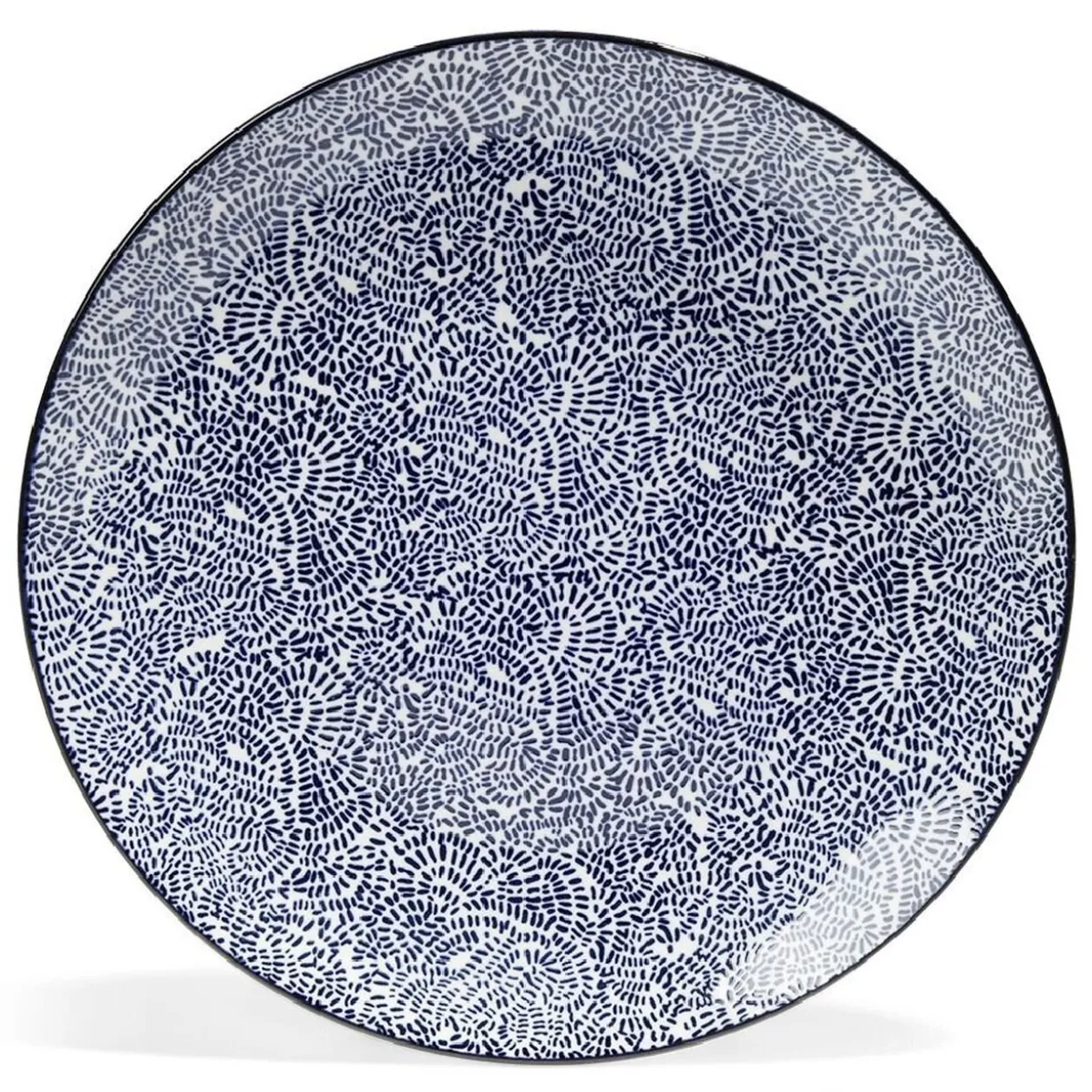 Lot de 4 assiettes plates Ø27cm porcelaine imprimé bleu et blanc