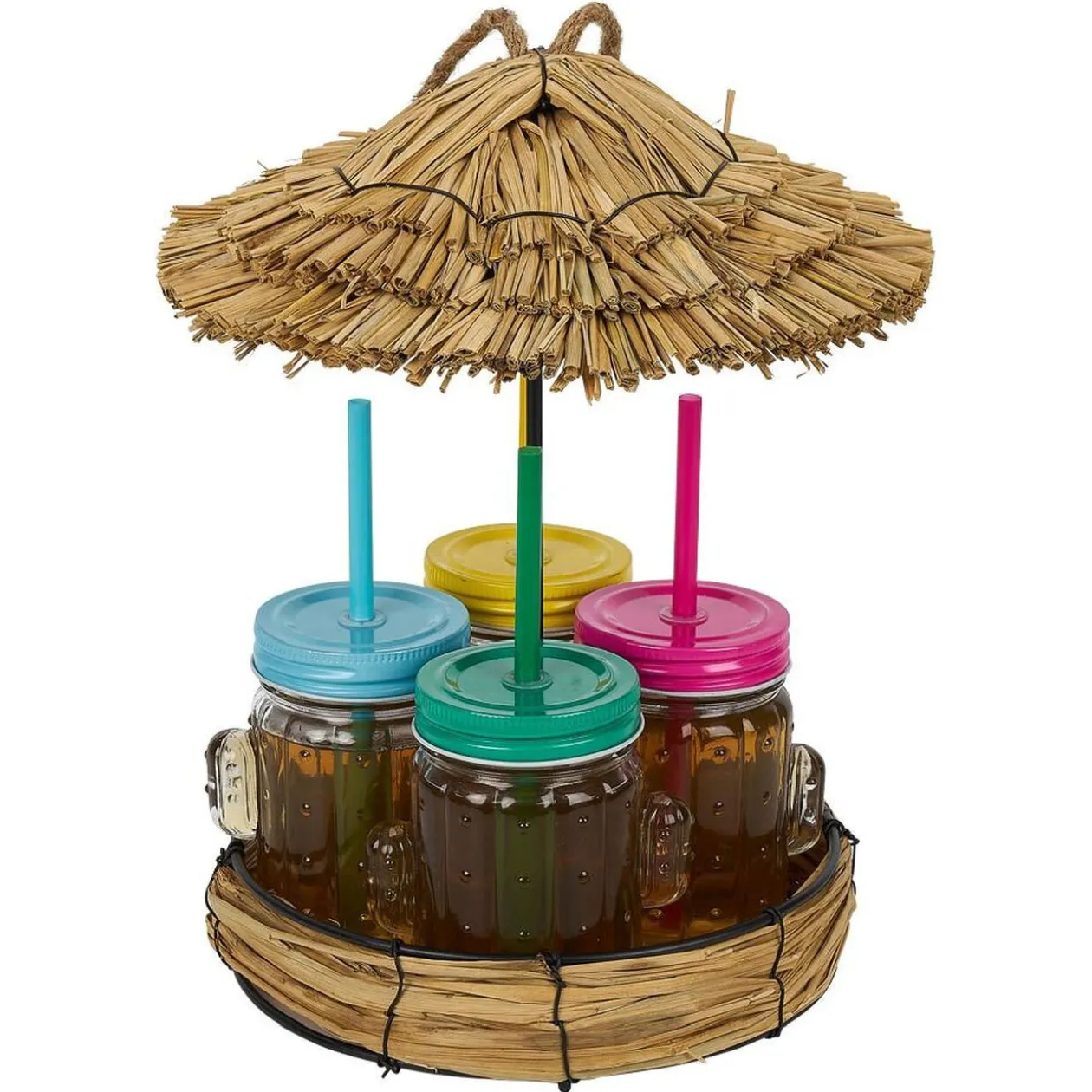 Lot de 4 gobelets à paille 260ml forme cactus dans décor estival
