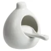 Main à sel + cuillère en céramique blanc
