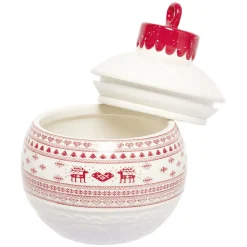 Mini bonbonnière en céramique décor Noël rouge blanc