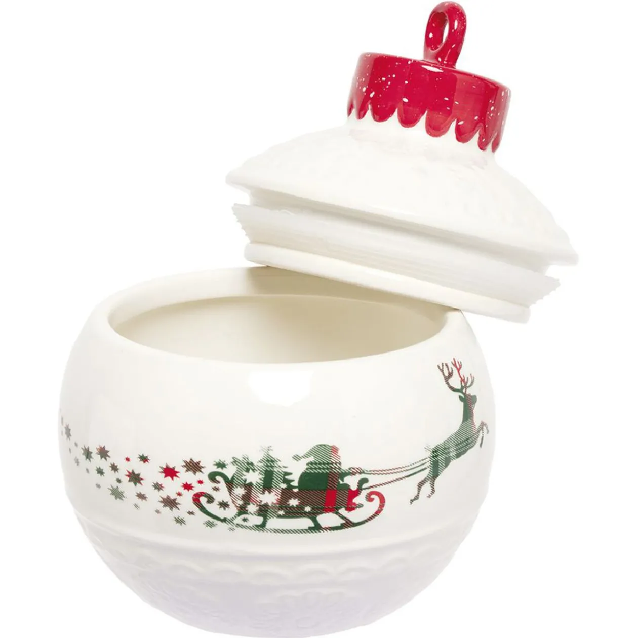 Mini bonbonnière en céramique décor Noël rouge blanc