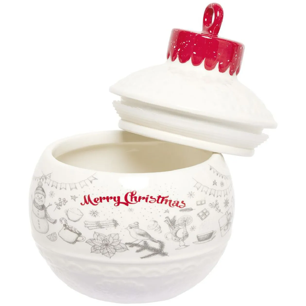 Mini bonbonnière en céramique décor Noël rouge blanc