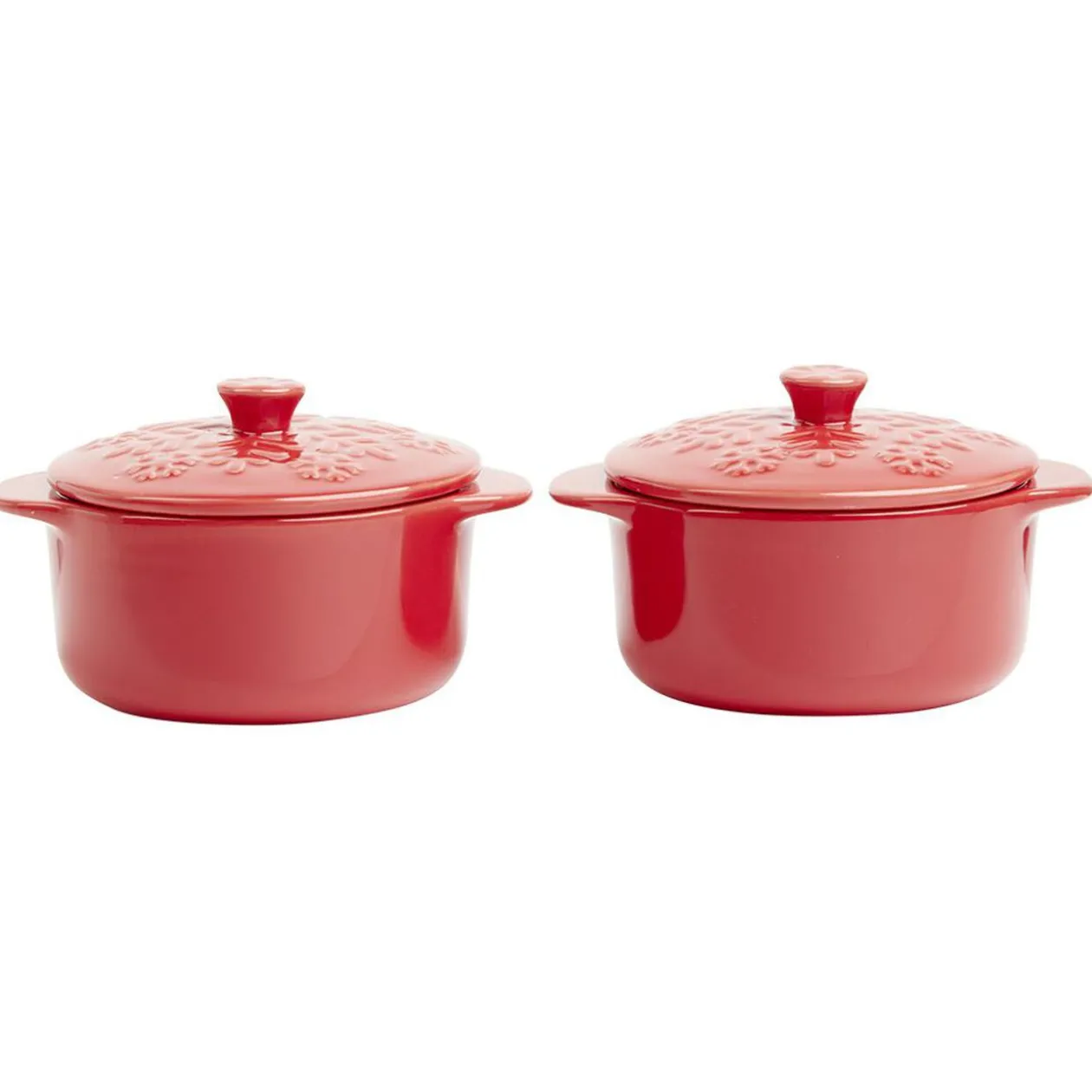 Mini cocotte en céramique motif flocon rouge x2