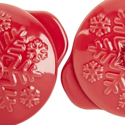 Mini cocotte en céramique motif flocon rouge x2