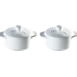 Minis cocottes blanches avec couvercles motifs flocons x2