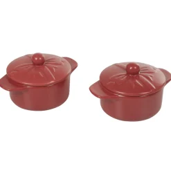Minis cocottes rouges mat avec couvercle x2