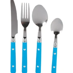 Ménagère 16 pièces inox manche plastique bleu