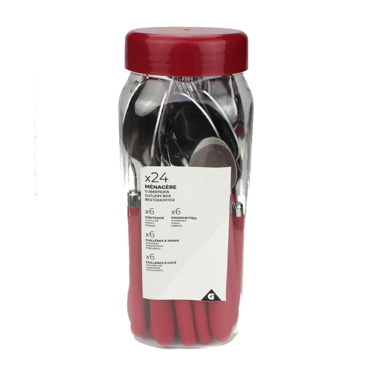 Ménagère 24 pièces inox manche antidérapant soft touch rouge