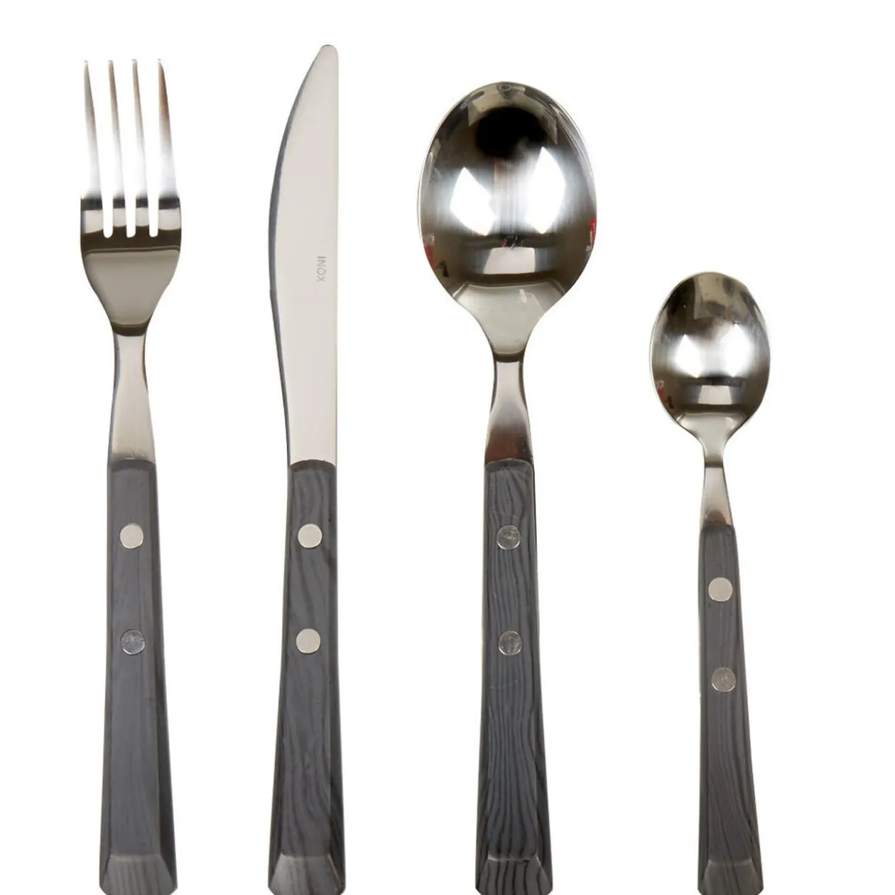 Ménagère 16 pièces manche effet bois gris foncé