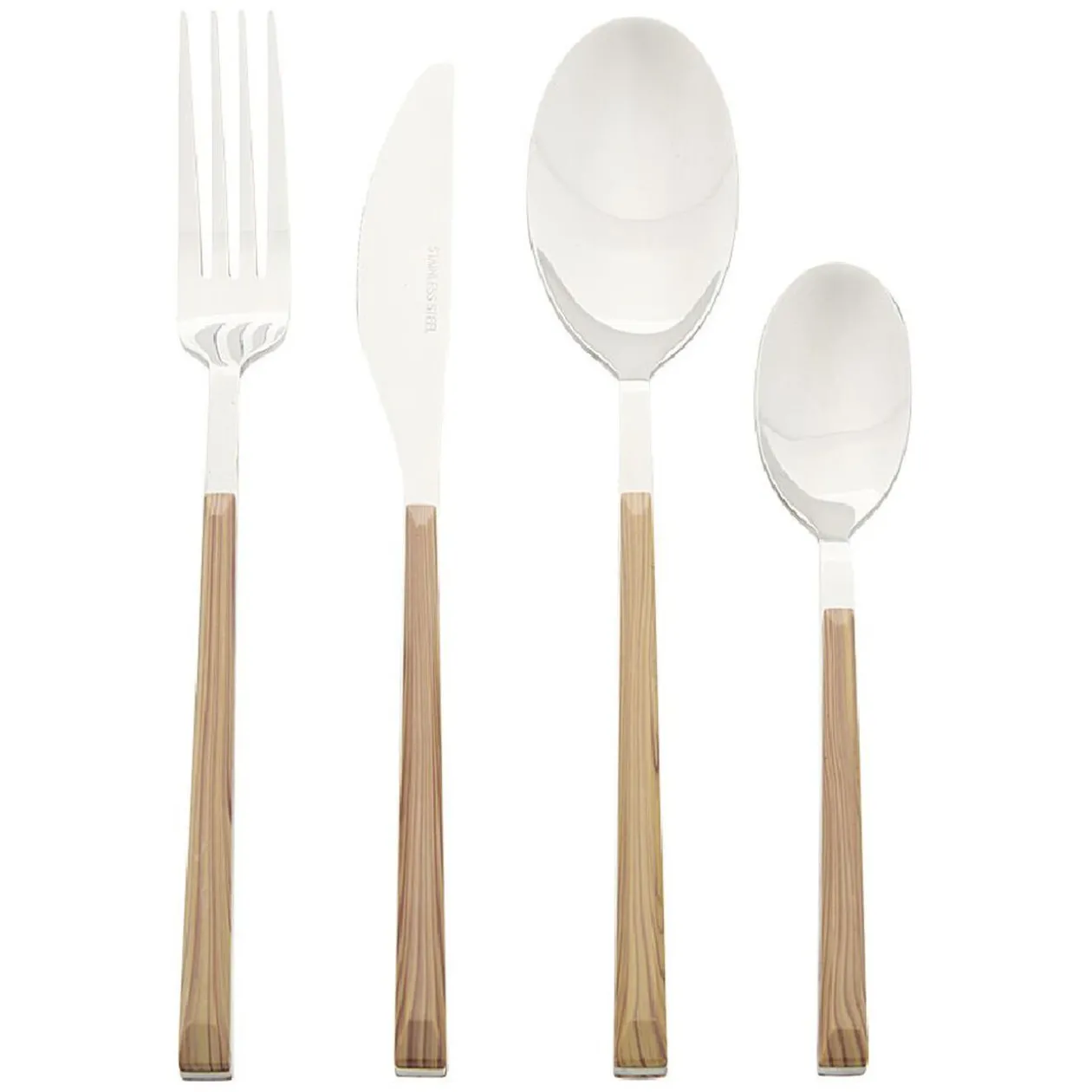 Ménagère 16 pièces manche imitation bois pour 4 personnes