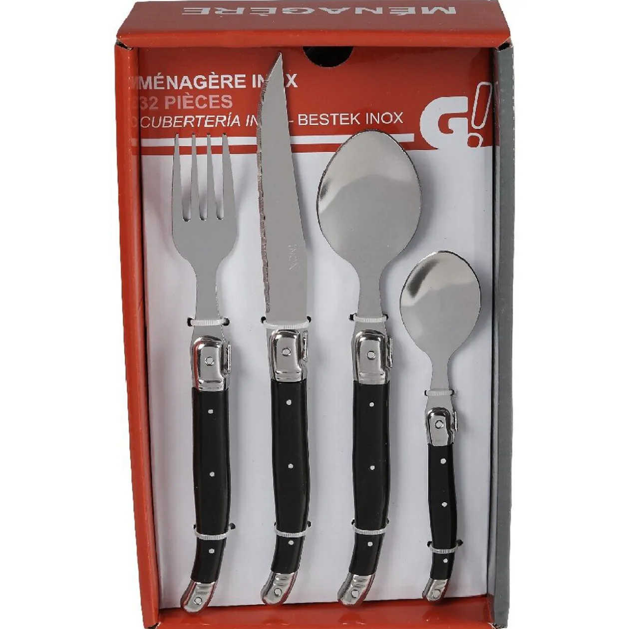 Ménagère 32 pièces noir et gris chromé