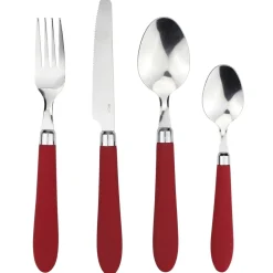 Ménagère inox manche rouge 24 pièces