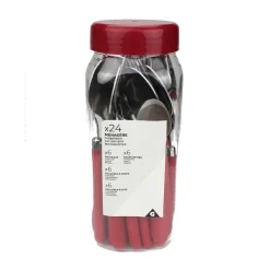 Ménagère inox manche rouge 24 pièces