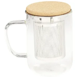Mug avec infuseur en inox verre et couvercle en bambou